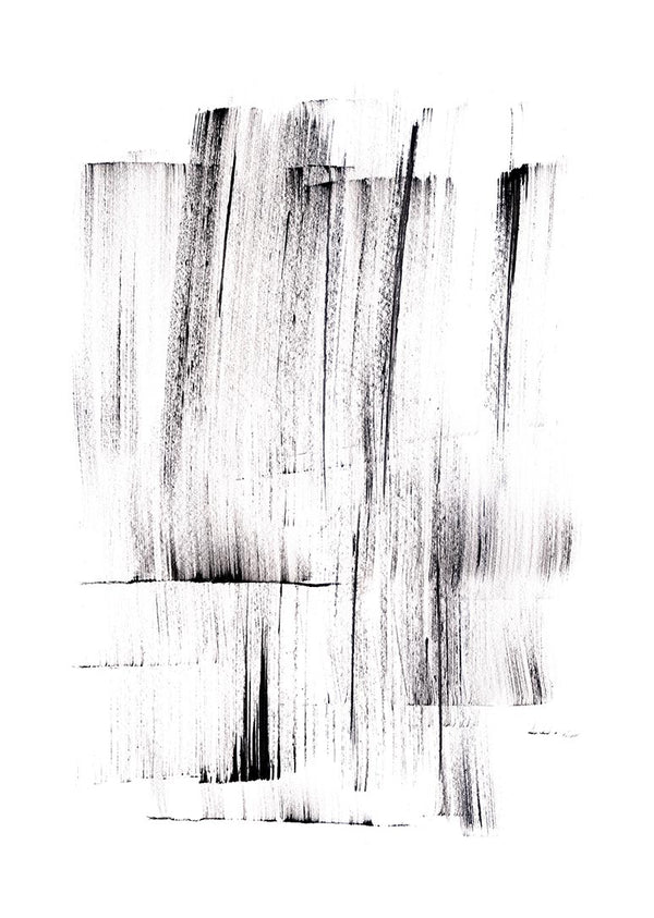 Minimalist black brushstrokes on a white background, featured on the Sort penselstrøg poster.