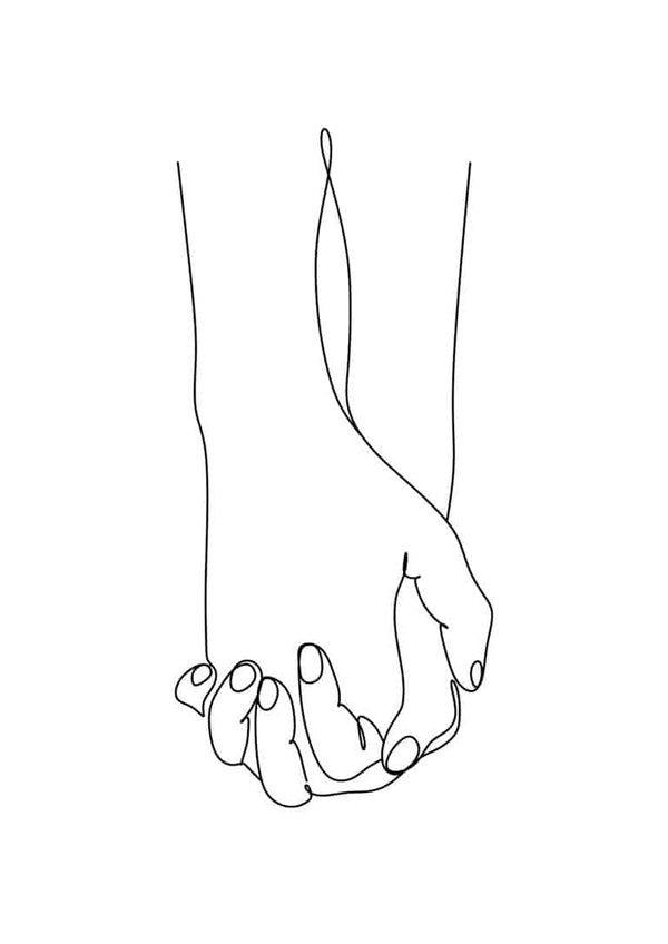 Minimalist line art of two hands holding each other, featured on the Holding Hands art poster product page.
