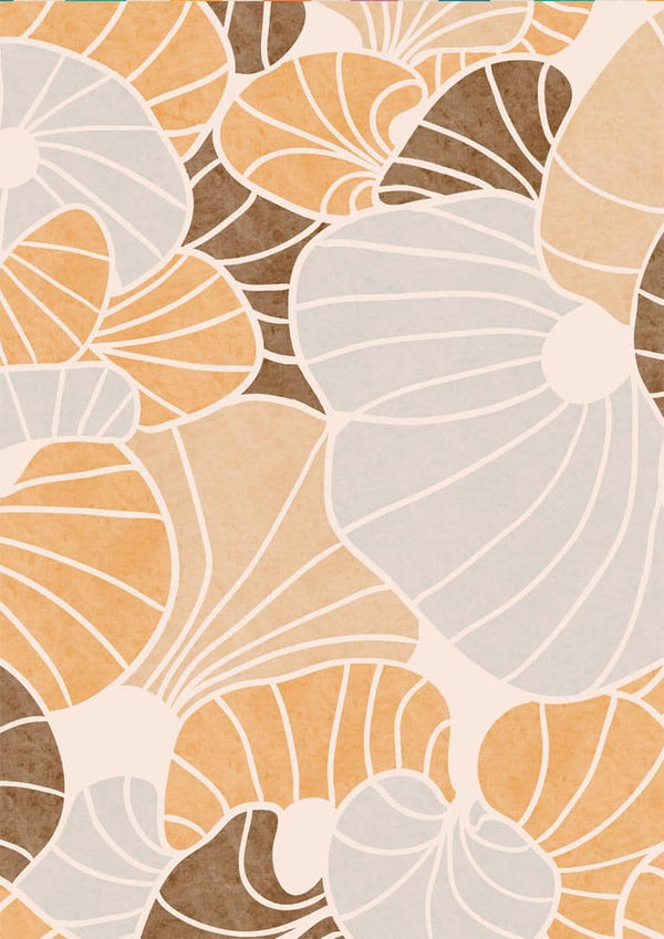 Abstract illustration of overlapping brown, beige, and tan shells on a Brown Shells poster.