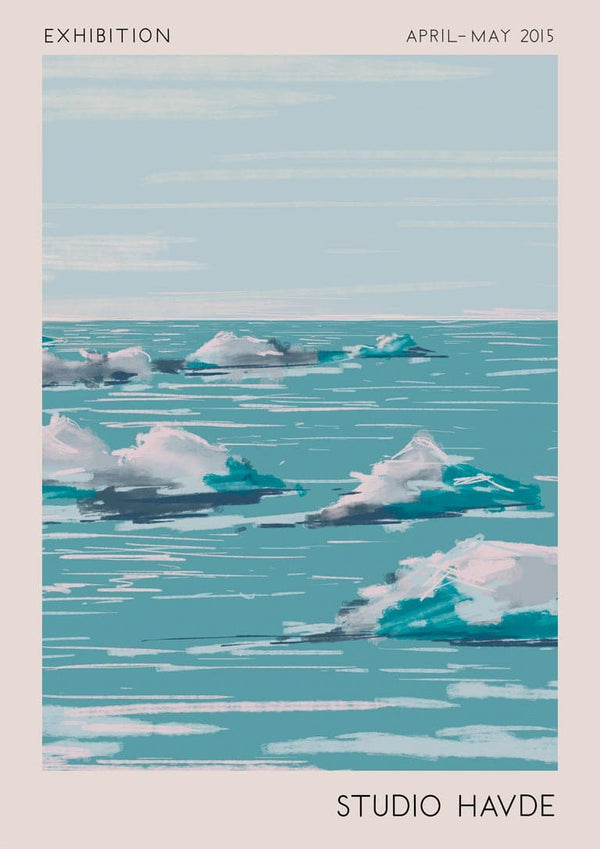 Digital illustration of icebergs floating in a calm sea, promoting Studio Havde Seascape.