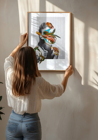 Spring landscape by Rocio Montoya being hung on a sunlit wall