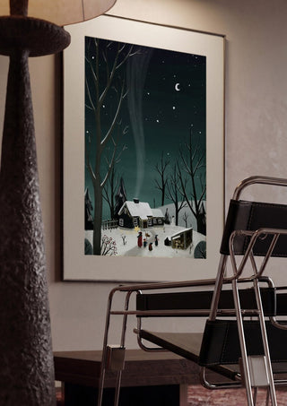 winter night by Justyna framed in a dim room beside a tubular steel chair