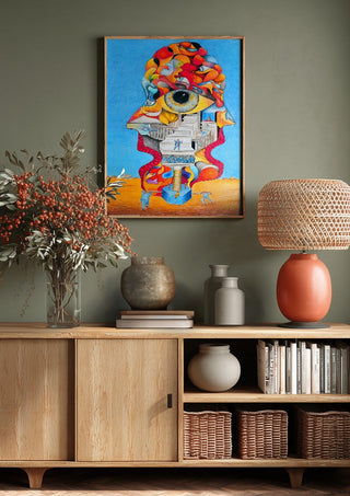 Allegorie schizophrener Psychosen - "Trampelismus" by wodeoldau above a wooden sideboard on a sage green wall