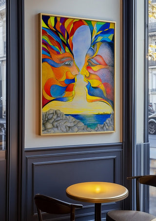 Diplomatische Illusion by wodeoldau in an oak frame on a panelled café wall