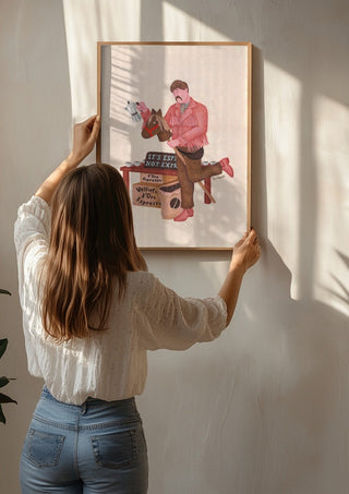 Coffee side hustle by Daukantė being hung on a sunlit wall
