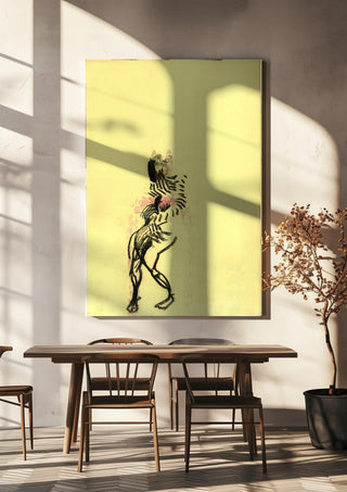 Gift by Alice Ruja hanging above a wooden dining table in warm sunlight