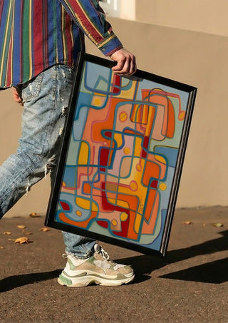 Walking the dog by Gerard Ceulemans carried in a black frame along a sunny street