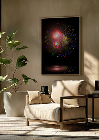Light and Energy by Walter Zettl framed above a beige armchair beside a potted plant
