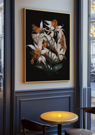 A matter of perspective by Rocio Montoya in an oak frame on a panelled café wall