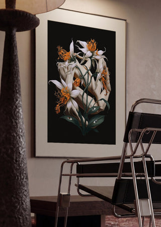 A matter of perspective by Rocio Montoya framed in a dim room beside a tubular steel chair