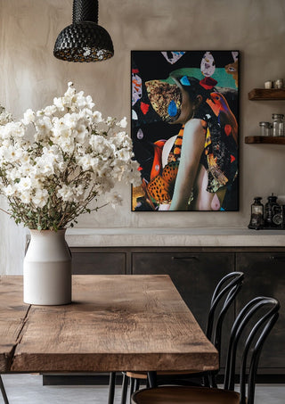 When the door slammed shut by Rocio Montoya in a black frame above a rustic table with white flowers