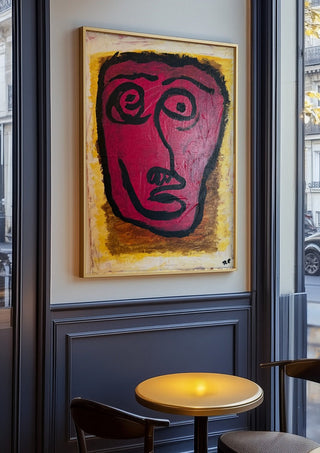 Livrädd by RR in an oak frame on a panelled café wall