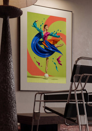 Liquid Choreography by Haris Delic framed in a dim room beside a tubular steel chair