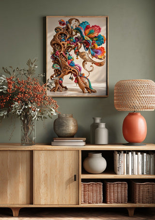 The Garden That Remembered by Haris Delic above a wooden sideboard on a sage green wall