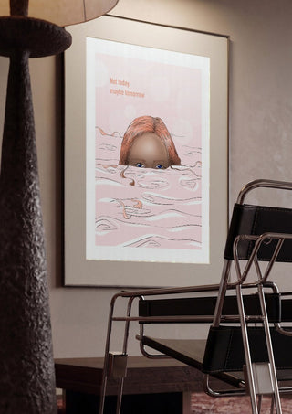 Maybe tomorrow by Lisen Vennesland framed in a dim room beside a tubular steel chair
