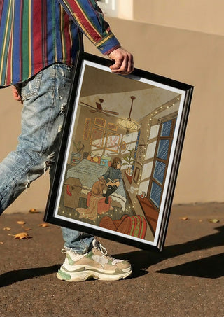 In my room by Nina Broen carried in a black frame along a sunny street