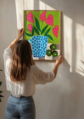 Kiwi My Heart by LGDyrby being hung on a sunlit wall