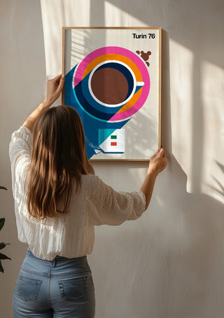 Turin 76 by Bo Lundberg being hung on a sunlit wall