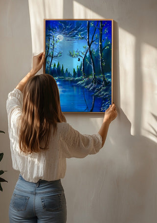 moonlight by Sofia de Lemos being hung on a sunlit wall