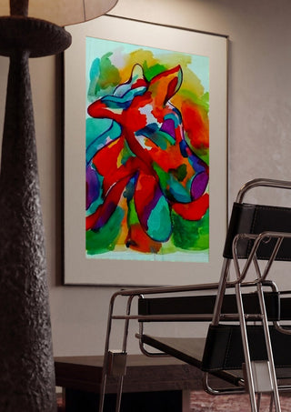 Color Pitbull 2 by Nittaart framed in a dim room beside a tubular steel chair