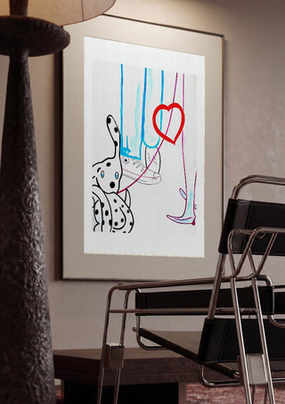 The third wheel by NKo framed in a dim room beside a tubular steel chair