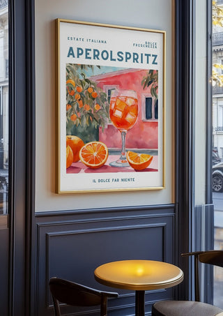 Il dolce far niente - Aperol by Ohkimiko in an oak frame on a panelled cafe wall