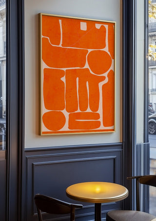 Modern Abstract Minimal Shape 162 by ThingDesign in an oak frame on a panelled cafe wall