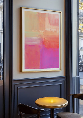 soft atmospheric composition by Iris Lehnhardt in an oak frame on a panelled cafe wall