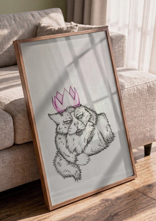 King Tony the cat by CarolineV in a walnut frame leaning against a grey sofa