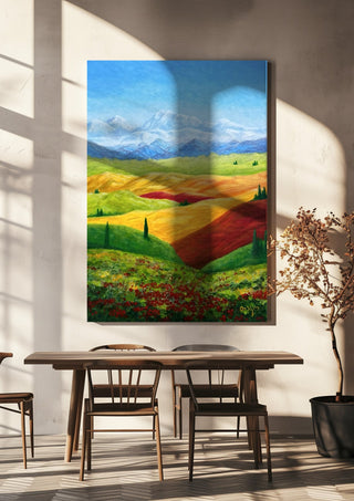Toscana by Tako hanging above a wooden dining table in warm sunlight