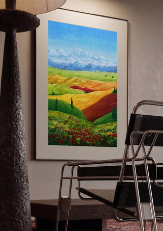 Toscana by Tako framed in a dim room beside a tubular steel chair