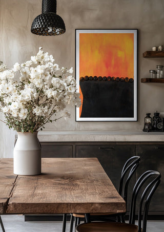 Das Licht in dir by Sophie Schillen in a black frame above a rustic table with white flowers