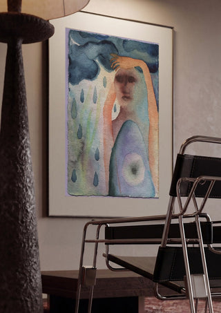 Under the Rain Cloud by Shimmering Ugly framed in a dim room beside a tubular steel chair
