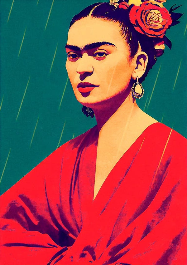 Colorful portrait of a woman with flowers in her hair, wearing red, featured on Enjoy Every Moment - Treechild product page.