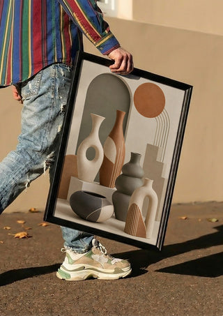 Bohemian Ceramic Vases by TimlessArtworks carried in a black frame along a sunny street