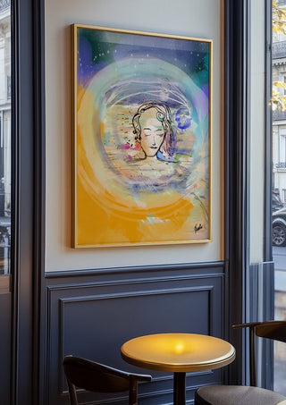 Rundarummet by FridaRit in an oak frame on a panelled café wall