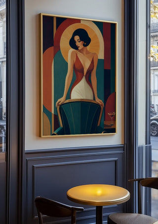 The Last Martini by ArtySjak in an oak frame on a panelled café wall