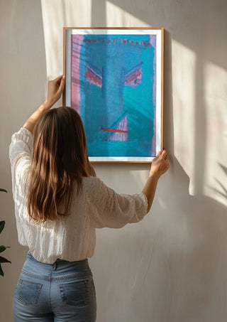 The Joy - De Vreugde by Motaz Nader being hung on a sunlit wall