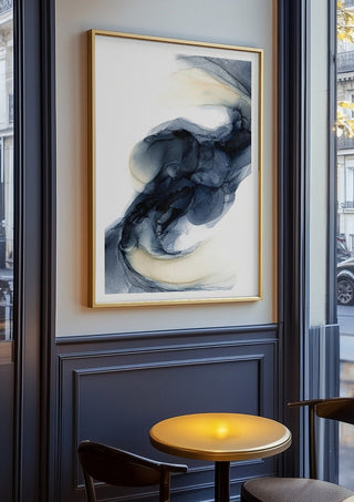 Frozen Light by Anna Dormir in an oak frame on a panelled cafe wall