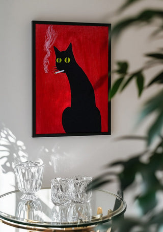 Vadim by Zhan Snow in a black frame above a glass table with crystal glassware