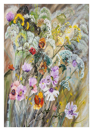 Painting of wildflowers in various colors and shapes, from Where The Wild Flowers Grow by Martina Karlsson.