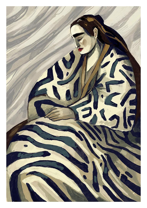 Painting of a woman in a patterned robe, sitting with hands folded, featured on Way Of Life - David Wolf product page.
