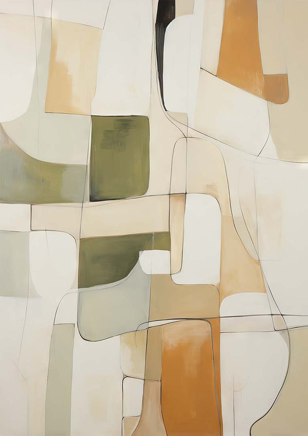 Abstract geometric painting with soft earth tones, featured as Etheric Melody product image.