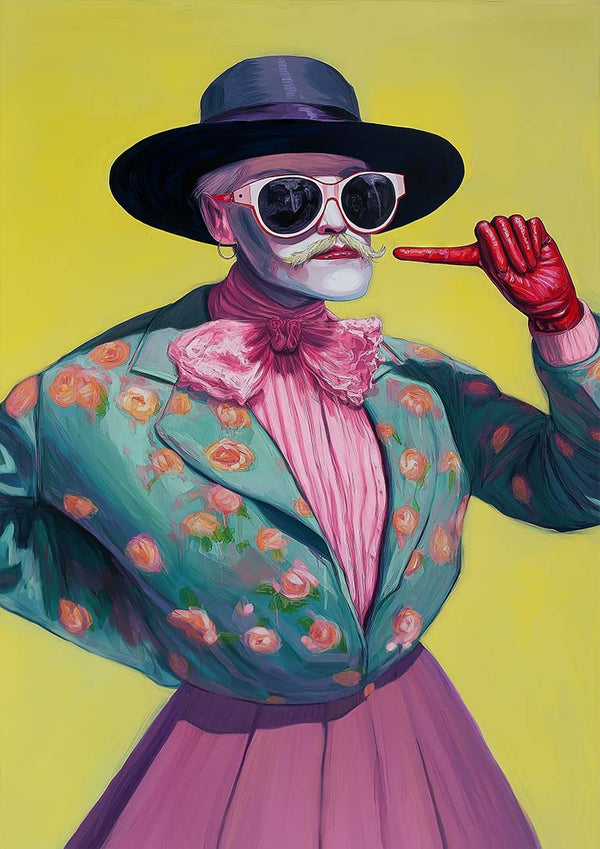 Colorful, stylish figure wearing sunglasses and pointing a red-gloved finger, on the cover of I Point My Finger - Martin Zen.