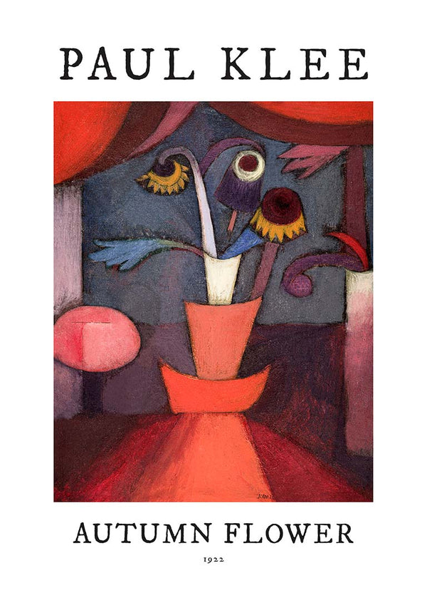 Abstract vase with colorful autumn flowers, artwork by Paul Klee titled "Autumn Flower," 1922.