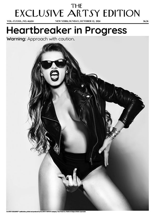 Stylish woman in sunglasses and leather jacket poses confidently for Heartbreaker in Progress Artsy Edition cover.