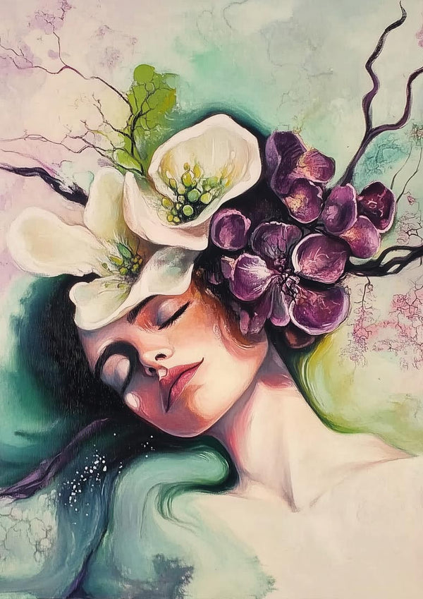 Surreal portrait of a woman with flowers and branches in her hair, from Point of no Return by Martin Zen.