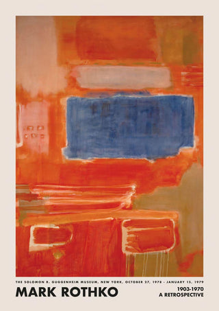 Abstract painting with a large blue rectangle and orange-red accents, featured on the Rothko Blue Spot product page.