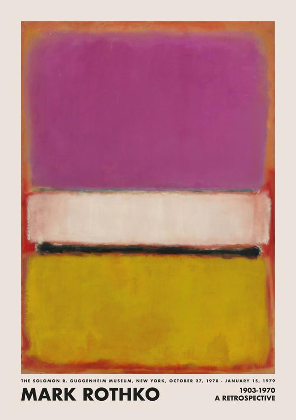 Abstract painting by Mark Rothko featuring pink, white, and yellow rectangular blocks with soft edges.