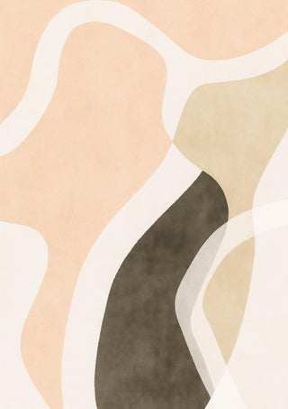 Abstract pastel artwork with wavy shapes in beige, peach, and brown tones from Waves by Martina Karlsson.